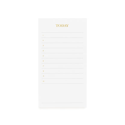 small white today pad with gold foil details