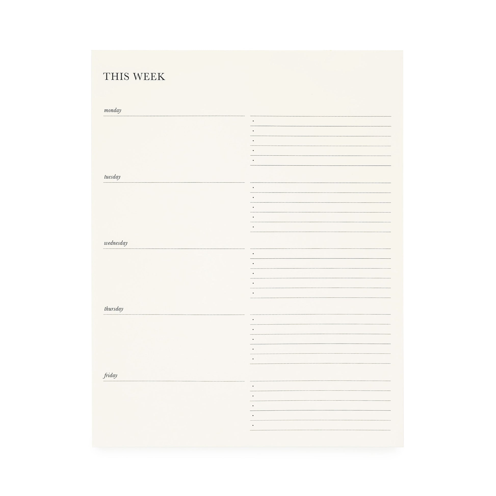 large cream and black weekly pad
