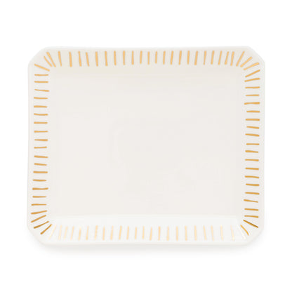 Large ceramic rectangular tray with gold dashed lines